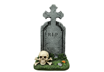 Isolated tombstone with cross and skull for Halloween scary graveyard decoration