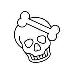 Skull line icon with white background vector stock illustration