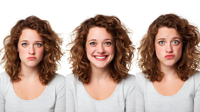 Gynoid Expressing Emotions with Facial Expressions on White Background