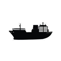 Obraz premium Black silhouette of a cargo container ship on a white background, container ship illustration silhouette