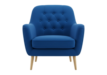 Tufted blue armchair isolated on transparent background