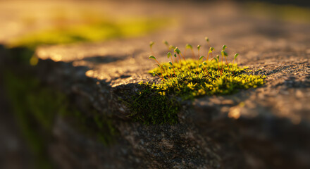 Moss growth on rock natural sunlight