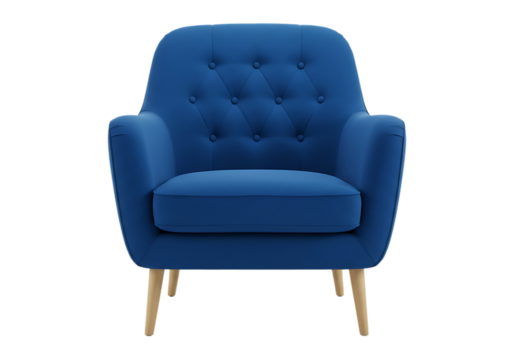 Tufted blue armchair isolated on transparent background