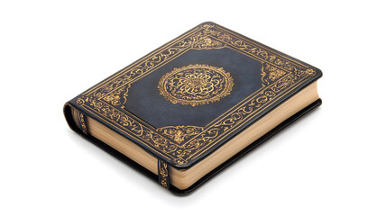 Fototapeta premium • Handmade Sehr and Iftar journal with Ramadan Mubarak in Urdu embossed in gold isolated on white background in HD 