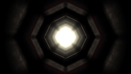 A strange alien like subterranean dark tunnel with glowing neon light.