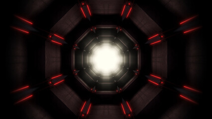 A strange alien like subterranean dark tunnel with glowing neon light.