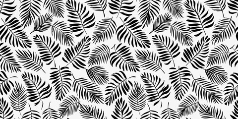 Black Palm Leaf Pattern on White Background tropical foliage