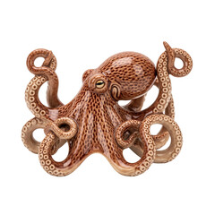 Obraz premium Brown spotted octopus porcelain figurine with curled tentacles and detailed intelligent eyes