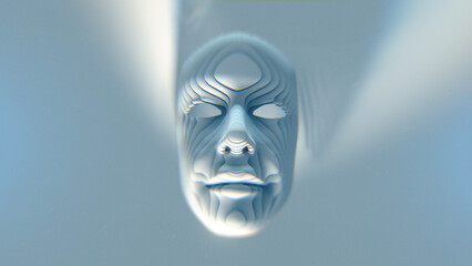A strange face mask with dramatic light and shadow.
