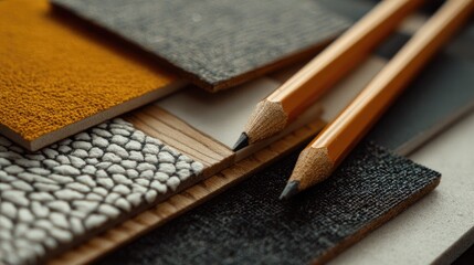 Close-up of design samples with pencils