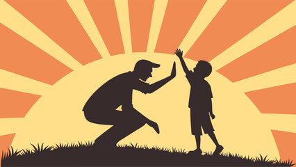 Father and Son HighFive Silhouette at Sunrise.