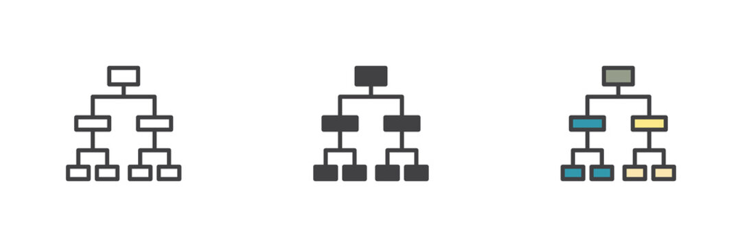 Soccer tournament bracket icon set in line, solid and filled outline style