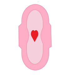 sanitary pad with hear red color in center indicating healthy period menstrual blood concept illustration.eps