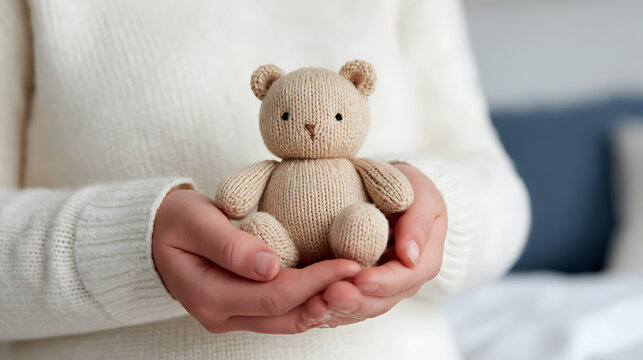 Knitted Bear Baby Rattle on Transparent Background