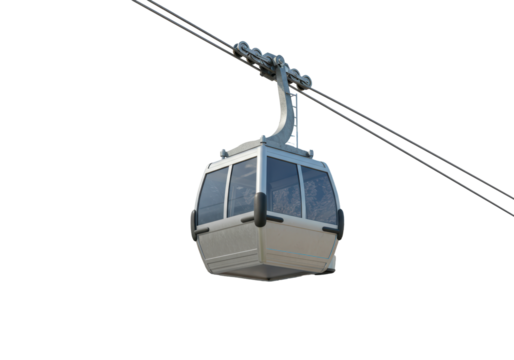 Isolated cable car moving along a cable, mountain lift, ski resort transportation device