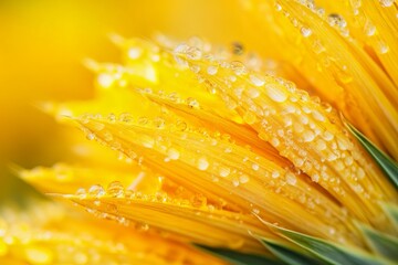 Close-up of bright yellow flower petals covered in dew drops