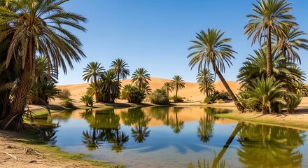Obraz premium An oasis with palm trees in the desert