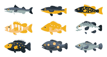 Colorful Cartoon Fish Illustrations in Flat Design Style for Use