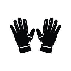 Two black gloves on a white background, hands up, ready to work, football gloves illustration silhouette