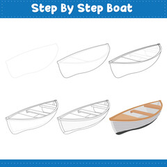 Step by step drawing Boat Hand Practice . vector illustration