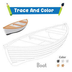 Trace And Color Boat Hand Practice. Vector illustration

