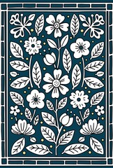 北欧風フラワーパターン青背景