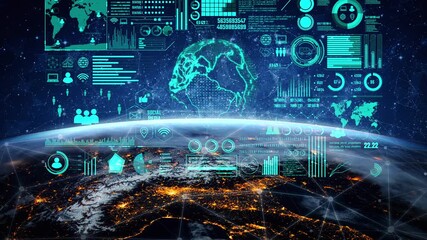 Data center monitoring dashboard visualize network performance, connection status, usage rate, and telecommunication insight. Data center monitoring efficiency improvement network transparency. Thunk - Powered by Adobe