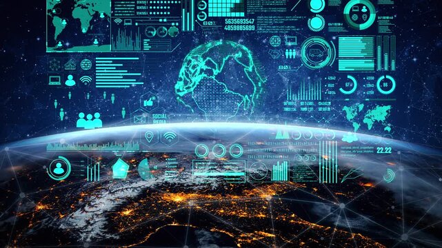 Data center monitoring dashboard visualize network performance, connection status, usage rate, and telecommunication insight. Data center monitoring efficiency improvement network transparency. Thunk - Powered by Adobe