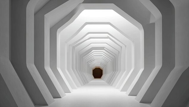 White, octagonal tunnel leads to dark void