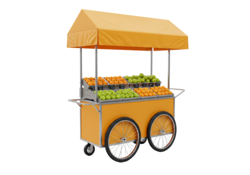 Isolated market cart with fruits for sale for street food business concept illustration