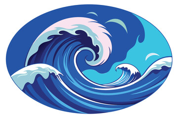 Circular Illustration of Crashing Ocean Waves water