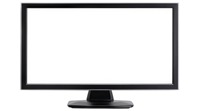 Sleek computer monitor isolated on transparent background — high-resolution PNG-style cutout for product mockups, UI/UX presentations, e-commerce thumbnails, web & app design and tech branding