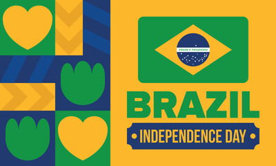 Brazil Independence Day. Happy national holiday. Freedom day. Celebrate annual in September 7. Brazil flag. Patriotic brazilian design. Poster, card, banner, template, background. Vector illustration