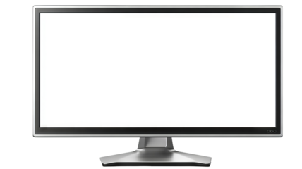 Sleek computer monitor isolated on transparent background — high-resolution PNG-style cutout for product mockups, UI/UX presentations, e-commerce thumbnails, web & app design and tech branding