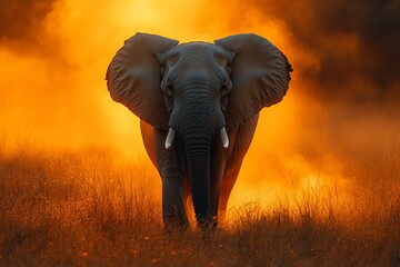 Obraz premium A large mammal walks through a field of tall grass