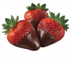 Three chocolate dipped strawberries isolated on transparent background