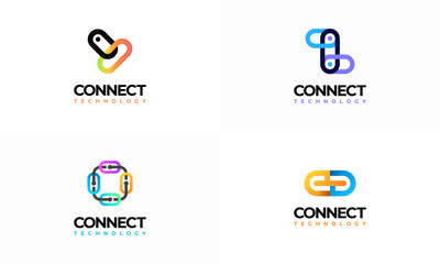 Set of Link Connection Technology logo designs concept vector, Digital Link Logo template vector