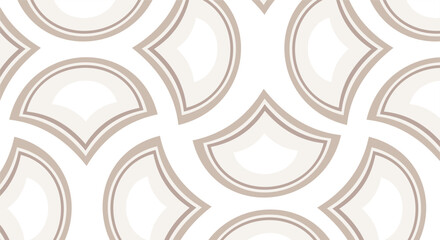 A semicircular pattern with a modern abstract combination of white, cream, and green. A repeating print with retro elegance. A vintage design for fabric, wallpaper, or wrapping.