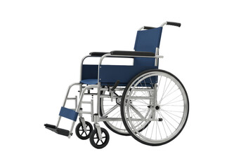 Fototapeta premium Isolated blue wheelchair with silver frame for hospitals and personal care needs, medical support