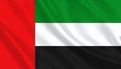 Fototapeta premium Realistic digital art of UAE’s flag, vertical red stripe with horizontal green, white, and black bands, symbolic and textured