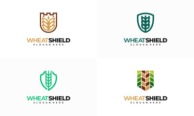 Set of wheat shield logo designs concept vector, Grain logo template symbol