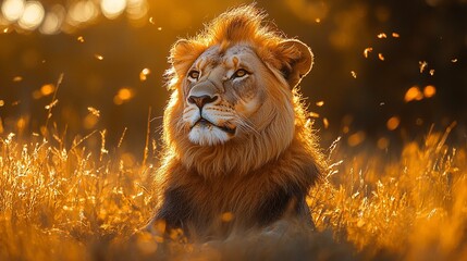 Majestic feline resting in a field under golden light