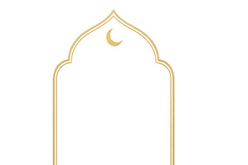 An elegant golden Islamic arched frame, perfect as a religious mockup for greeting cards, invitations, or as a serene background for text 