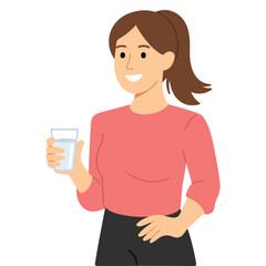 Woman holding glass of water promote hydration vector illustration