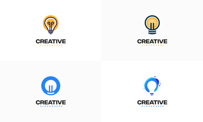 Set of Simple Creative Idea logo designs symbol, Lightbulb logo template