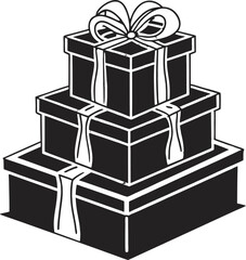 A black and white surprise gift box with a red ribbon and gold bow is a perfect holiday celebration decoration