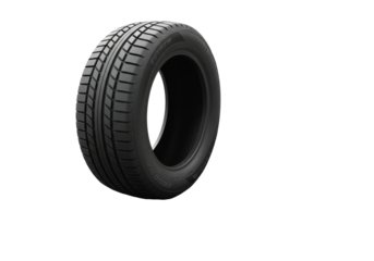 Isolated New Tire Rolling Showing Rubber Tread Texture Design and Sidewall Details