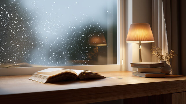 Beautiful rainy window scene with water droplets on glass stormy weather overcast sky and scenic outdoor landscape creating a calming atmospheric mood - Powered by Adobe