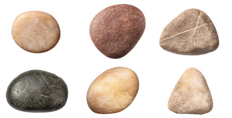 collection of natural stones on white background.