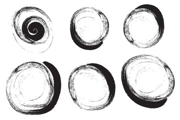 circle round vector frame with crayon or chalk texture. Hand drawn black coal objects for design use. Vector illustration on a white background.